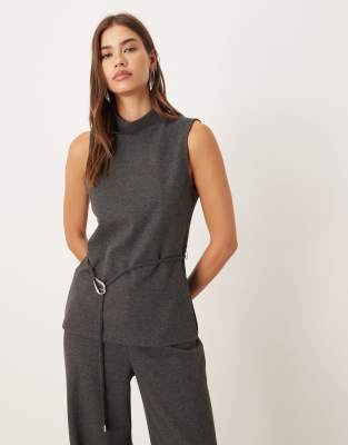 Mango Ancona Sleeveless Belted Top In Green