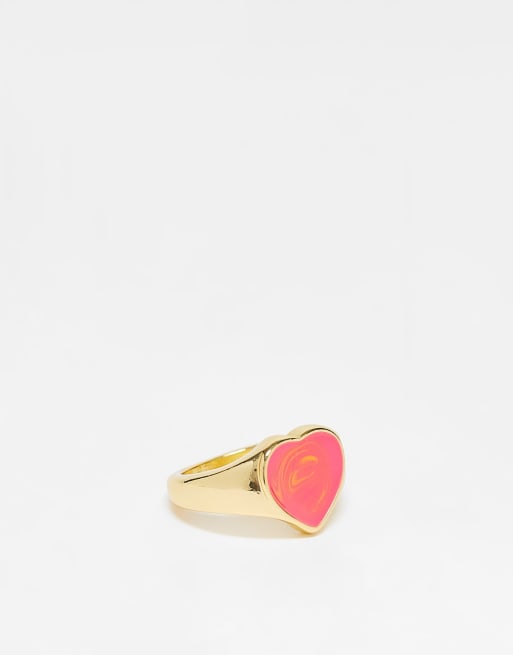 Mango - Anello a cuore color oro e rosa con stampa marmorizzata