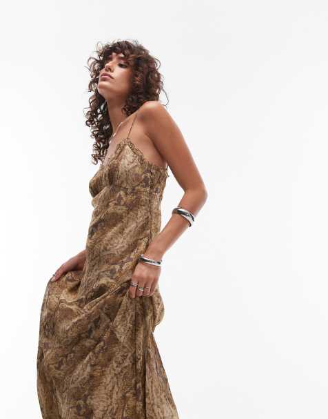 Mango animal print woven cami maxi dress in brown - view 1