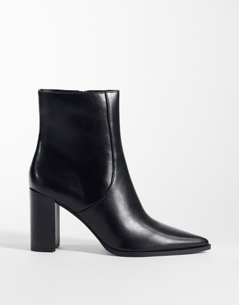 Mango ankelboots i svart med spetsig tå, blockklack och läderimitation - view 1