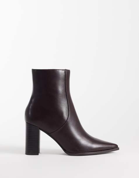 Mango Ankle-Boots aus Kunstleder mit Blockabsatz und spitzer Form in Schokobraun - view 1