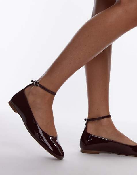 Mango ankle tie ballet flat in burgundy - view 1