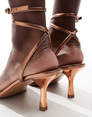 Shop Mango Ankle Wrap High Heel In Brown