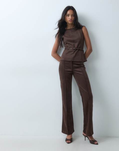 Mango Ante co-ordset broek in bruin - view 1