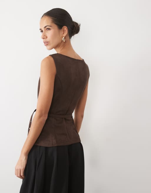 Mango Ante mouwloze top met ceintuur, co-ord in bruin, 4 van 4