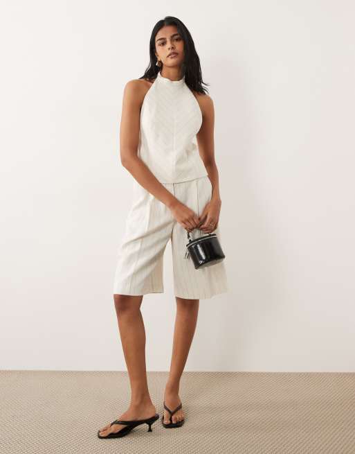 Mango - Argelia - Coordinato color crema a righe con top allacciato al collo e pantaloncini