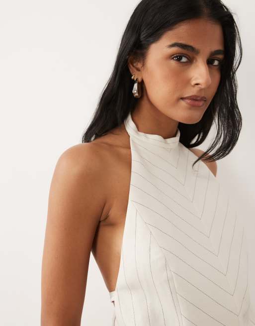 Mango Argelia halterneck top in cream stripe - part of a set, 2 of 4
