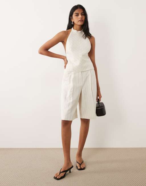 Mango Argelia linen mix bermuda shorts in cream stripes - part of a set, 2 of 5