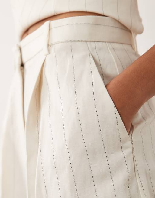 Mango - Argelia - Pantaloncini bermuda in misto lino color crema a righe in coordinato, 4 di 5