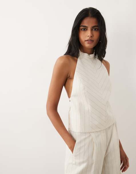 Mango - Argelia - Top dos nu d'ensemble à rayures - Crème - view 1