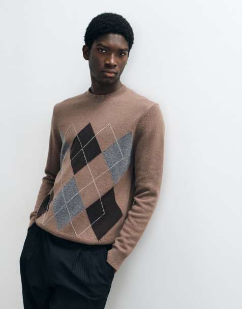 Mango argyle jumper in brown - view 1