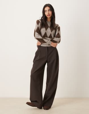 Mango Argyle Round Neck Sweater In Gray