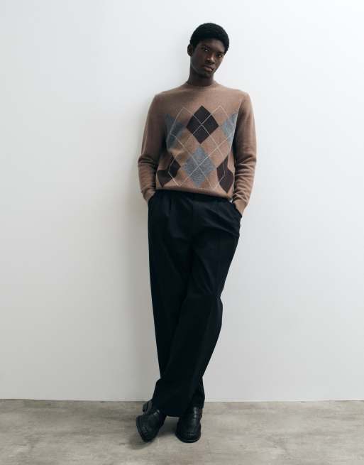 Mango argyle sweater in brown, 2 of 5