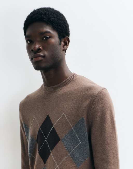 Mango argyle sweater in brown, 4 of 5
