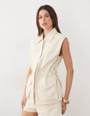 Mango Aria 100% Cotton Cinched Waist Vest In Neutral