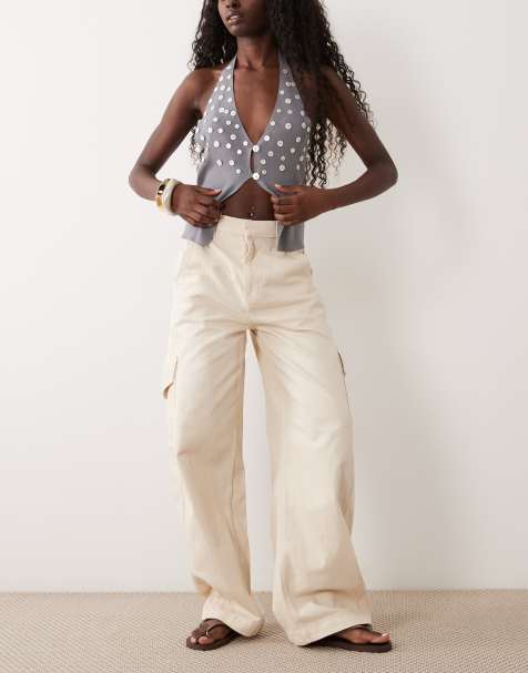 Mango Aria 100% cotton utility jeans in cream - view 1