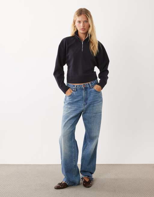 Mango Arka quarter zip knitted jumper co-ord in navy, 2 of 4