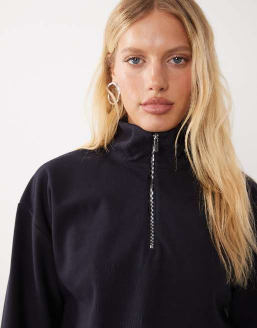 Mango Arka quarter zip knitted jumper co-ord in navy, 3 of 4