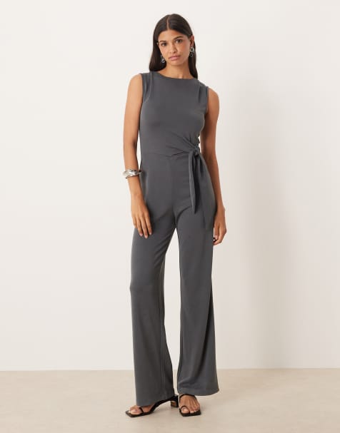 Mango – Ärmelloser Jumpsuit in Anthrazit mit gebundener Taille - view 1