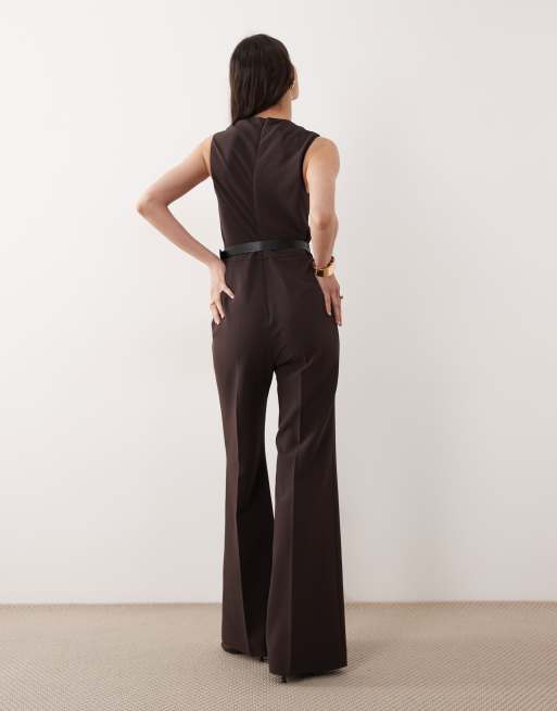 Mango – Ärmelloser Jumpsuit in Braun mit Gürtel, 3 von 4