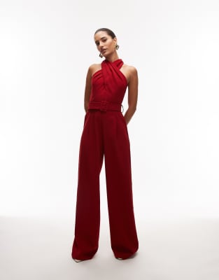 Mango - Ärmelloser Jumpsuit in kräftigem Rot mit Gürtel