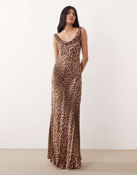 Mango – Ärmelloses Chiffon-Maxikleid mit Wasserfallausschnitt und Leopardenmuster - view 1