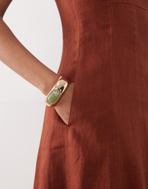 Mango – Ärmelloses Maxikleid aus 100% Leinen in dunklem Orange mit eckigem Ausschnitt, 3 von 4