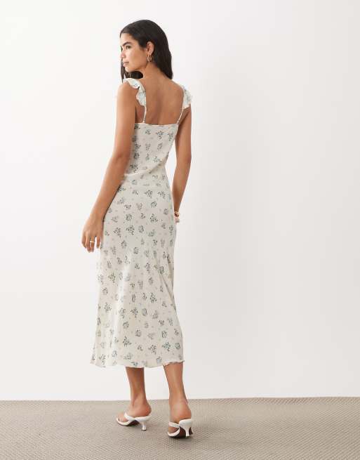 Mango – Ärmelloses Maxikleid in Cremeweiß mit Rüschen und Blumenmuster, 4 von 4