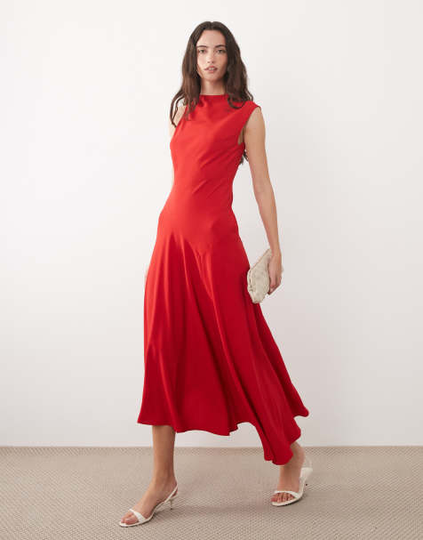 Mango – Ärmelloses Maxikleid in Rot mit asymmetrischem Saum - view 1