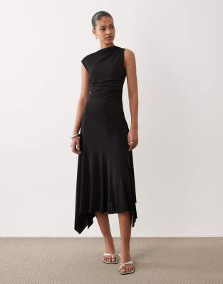 Mango - Ärmelloses Maxikleid in Schwarz mit asymmetrischem Saum