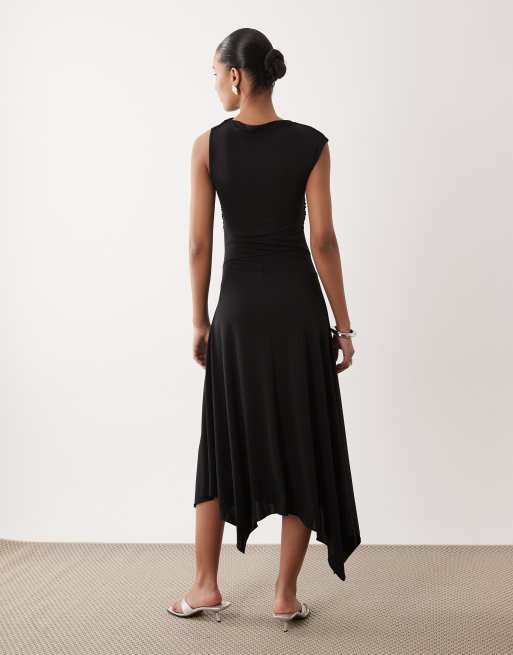 Mango – Ärmelloses Maxikleid in Schwarz mit asymmetrischem Saum, 3 von 4