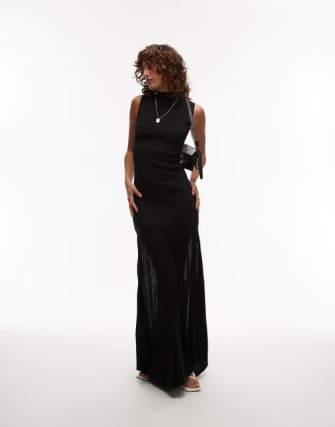 Mango – Ärmelloses Maxikleid in Schwarz mit transparentem Rock - view 1