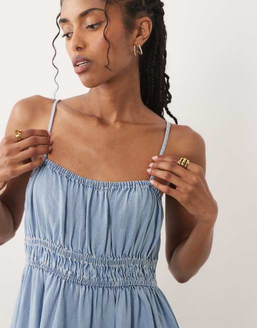 Mango – Ärmelloses Midikleid in Blau mit Raffung, 2 von 4