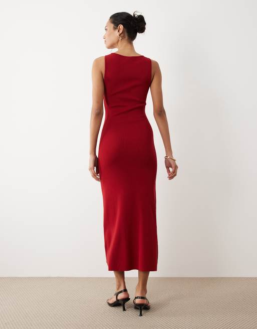 Mango – Ärmelloses Midikleid in Rot mit U-Boot-Ausschnitt, 2 von 4
