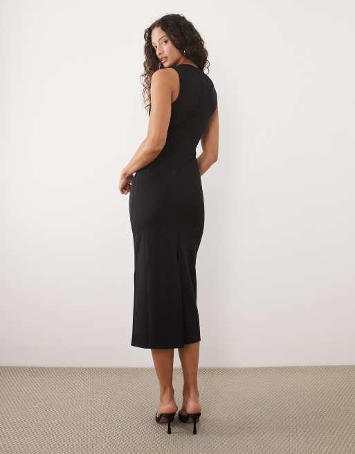 Mango – Ärmelloses Midikleid in Schwarz mit V-Ausschnitt, 4 von 4
