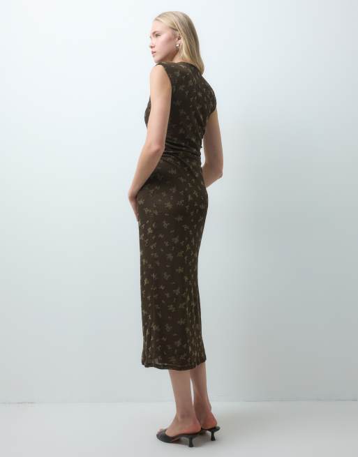 Mango ärmelloses Midikleid mit braunem Blumenmuster, 4 von 4