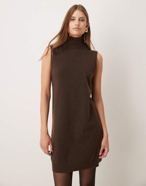 Mango – Ärmelloses Minikleid in Braun mit Rollkragen - view 1