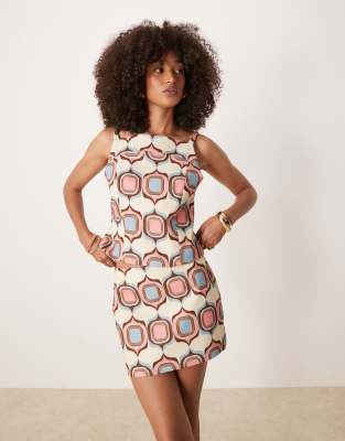 Mango - Ärmelloses Oberteil aus Baumwollmix mit geometrischem rosa Muster, Kombiteil