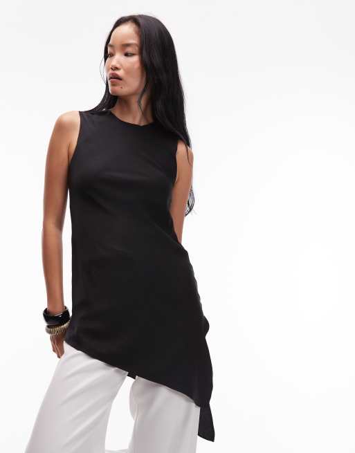 Mango – Ärmelloses Oberteil aus Satin in Schwarz mit asymmetrischem Saum, 4 von 4