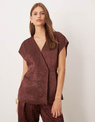 Mango - Ärmelloses Oberteil in Braun mit Bindeband in der Taille, Kombiteil-Brown