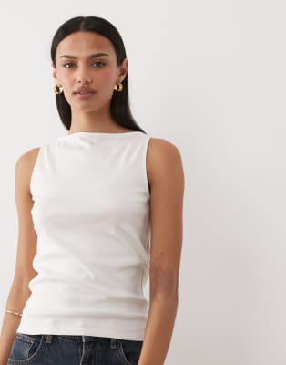 Mango - Ärmelloses Oberteil in Cremeweiß mit hohem Baumwollanteil und U-Boot-Ausschnitt-Neutral