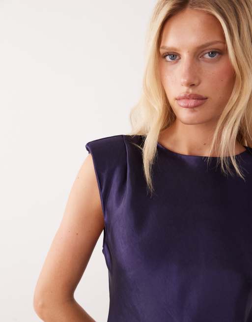 Mango ärmelloses Satin-Midikleid in Marineblau, 3 von 4