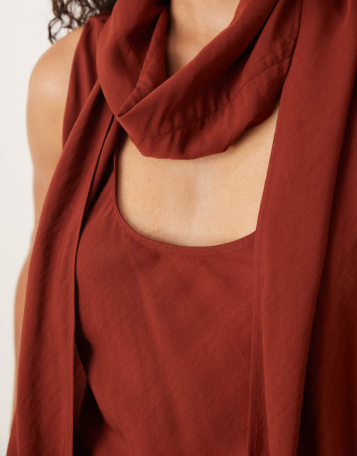 Mango – Ärmelloses Top in Rostrot mit Ausschnitt-Detail, 3 von 4