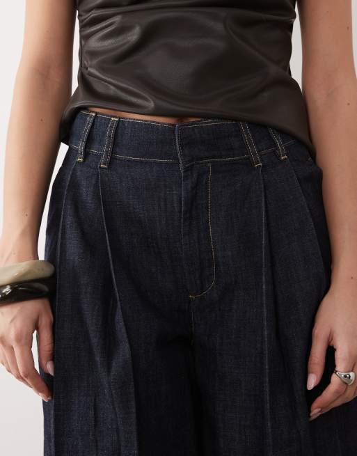 Mango - Artemide - Jeans van katoen met wijde pijpen en geplooide voorkant in indigo, 5 van 5