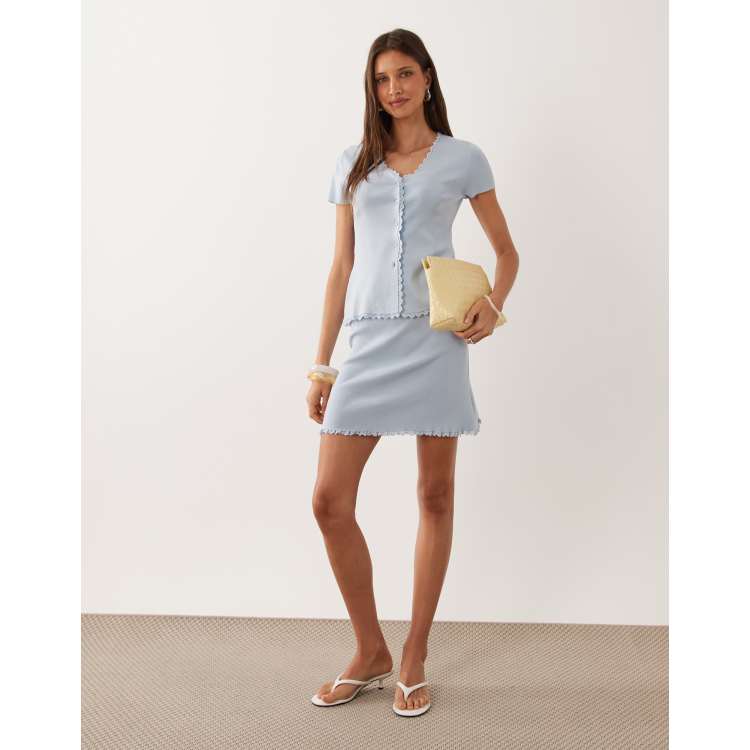 Mango Asad knit short sleeve cardigan & mini skirt set in pastel