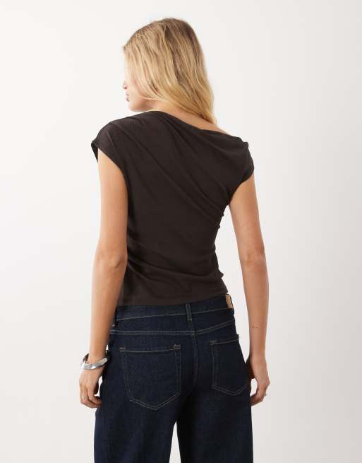 Mango asymetric sleeveless top in chocolate, 4 of 4