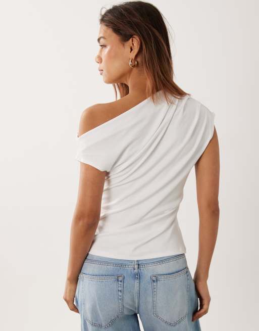 Mango asymetric sleeveless top in white, 4 of 4