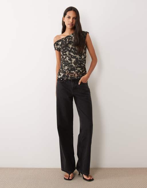 Mango asymetryczny top z siateczki w szary wzór leopard, 2 z 4