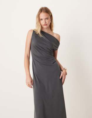Mango Asymmetric A Line Midi Dress In Gray