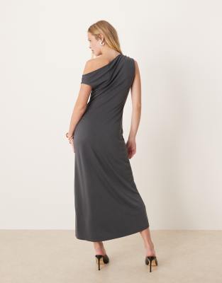 Mango Asymmetric A Line Midi Dress In Gray
